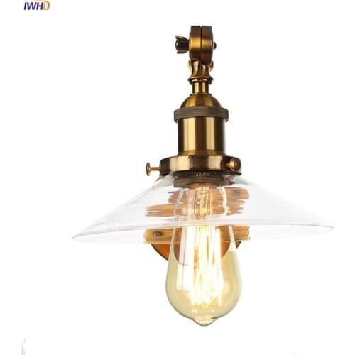 IWHD Loft Decor Glass Gold Wall Lamp Bedroom Porch Stair Sing Long Arm Industrial Vintage Retro Wall Light Fixtures Wandlamp LED