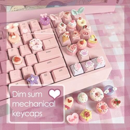 PBT keycap pink cute cake keycap transparent cartoon custom keycap suitable for game mechanical keyboard