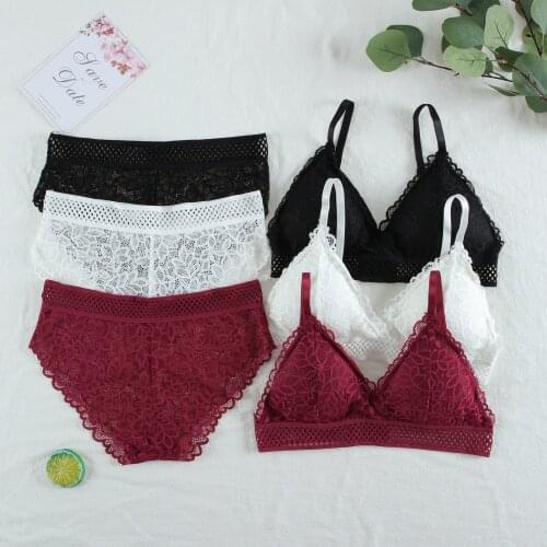 CHRLEISURE Women Lace Bra Sets Sexy Lace Underwear Wirefree Ultrathin Lingerie Female Bralette Tops 2Pcs