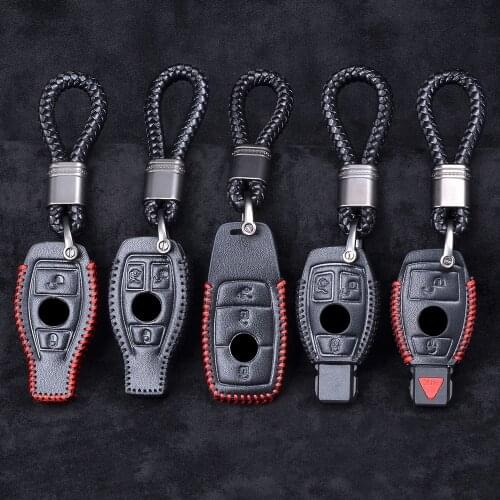 Leather Key cover For Benz 2&3 Button Smart Car Key Case For Mercedes Benz Accessories W203 W210 W211 W124 Keyrings Keychain