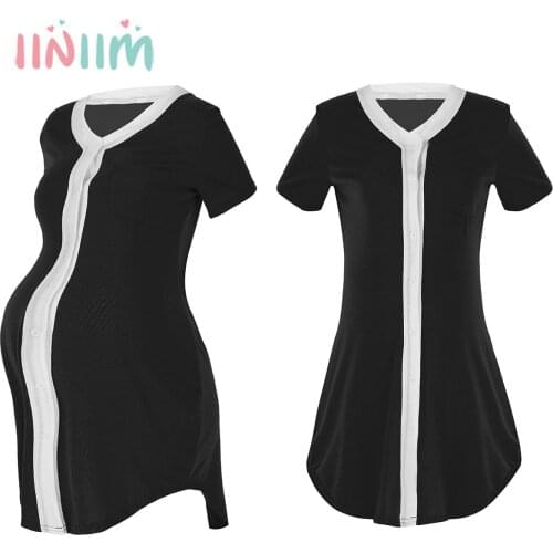 Summer Maternity Dress Pregnant Women Nursing Pajamas Short Sleeve Splicing Sleepwear Pregnancy Breastfeeding Nightdress
