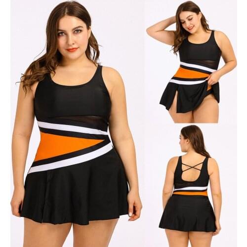 M-5XL Women Two-piece swim skirt with slits Splice Print Push Up Tankini Set Two Piece Swimsuit Plus Size Swimwear вуманайзер F4