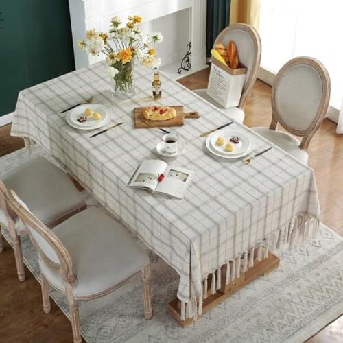 Nordic INS Style Fashion Tassel Beige Plaid Rectangular Table Cloth Home Simple Coffee Table TV Cabinet Party Wedding Tablecloth