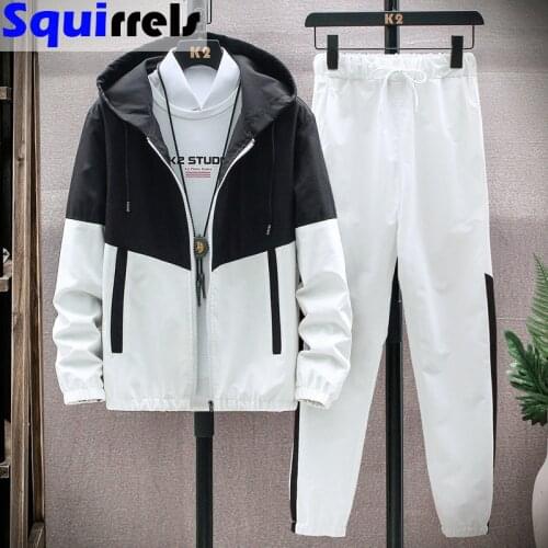 Mens sportswear suit spring autumn winter hooded jacket trousers casual sportswear suit fashion clothes mens clothing