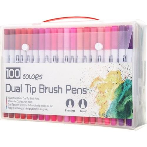 Children Drawing Colors Dual Tip Brush Marker Pens Kit 100 Colour Dual Tip Brush Pens Fineliners For Art Painting Supplies Gifts