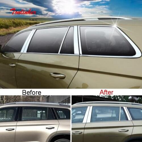 Tonlinker Exterior Car Door Windlows Cover Stickers for SKODA KODIAQ 2017-19 Car Styling 8-12 PCS Stainless steel Cover Stickers