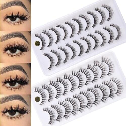 10 Pairs Natural False Eyelashes Long Cross Makeup 3D Mink Fake Lashes Full Strip Eyelash Extension Beauty Tools Faux Cils