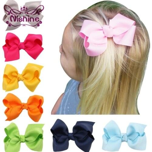 Nishine 20pcs/lot 3" Handmade Ribbon Bows With Alligator Clips Kid Fashion Boutique Hair Clip Hair Accessories(Color:20 Colors)