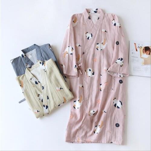 Couple nightgown men and women summer cotton gauze kimono spring and autumn thin Japanese home service Japanese bathrobe pajamas