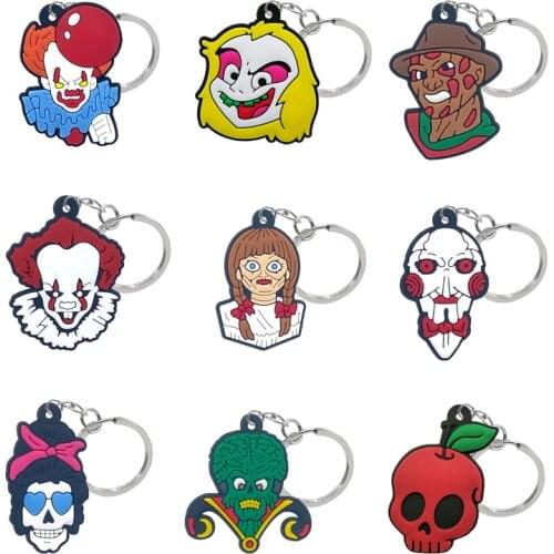1PCS PVC new key chain horror movies cartoon figure keyholders fun key rings trinket for men boy Halloween gift party pendants