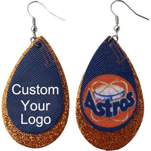 New!! Stock Doubles Glitter Football Fans Faux Leather Earrings Layered Teardrop Team Spirit Earrings