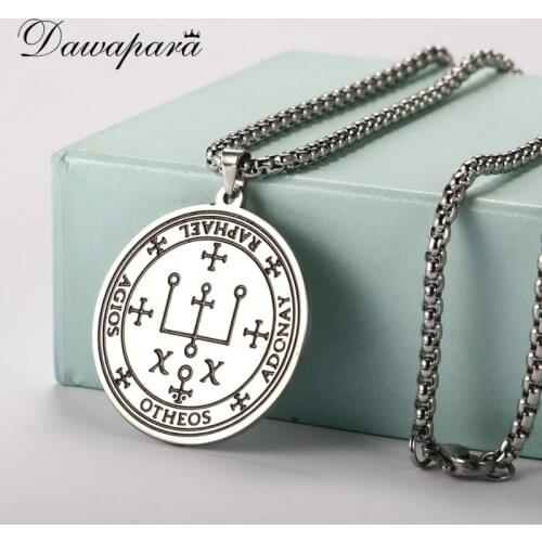 Dawapara Archangel Raphael Seal Amulet Necklace Supernatural The Patron of Travelers Clear Away Fears Stressors Stainless Steel