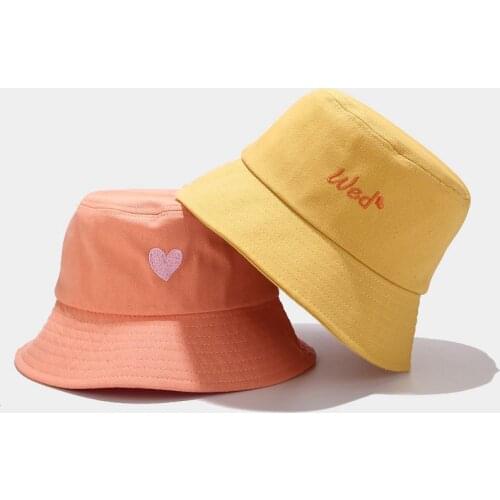 New Student Love Embroidery Womens Summer Bucket Hat Fisherman Hat Sunscreen Sun Protection Hat Unisex Mens Panama Bob Cap