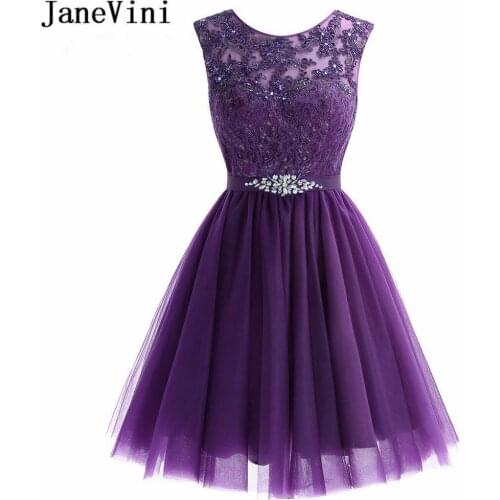 JaneVini Lebanon Homecoming Dresses Short Tulle Graduation Prom Dress 2018 Beaded Lace Crystal Bridesmaid Dresses Party Wear
