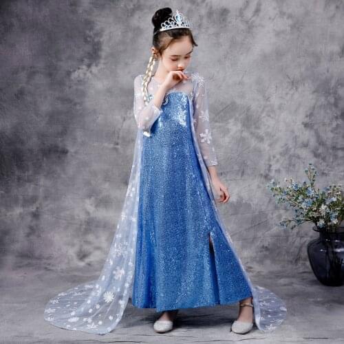 Princess Elsa Dress Girls Summer Dress Snow Queen Cosplay Costume Dresses For Kids Princess Vestidos Sequin Clothing