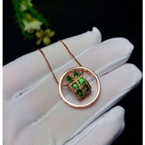 Natural green diopside gem Pendant natural gemstone pendant necklace S925 silver Fashion grace round Women girl gift jewelery