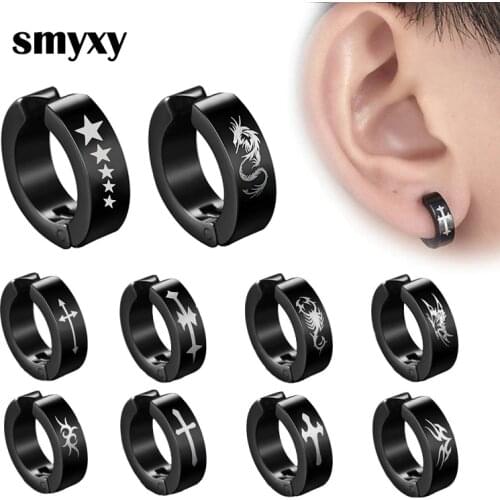 1piece Punk Titanium Steel Ear Clip Earrings For Men Women Print Pattern Black No Pierced Fake Ear Circle New Pop Jewelry