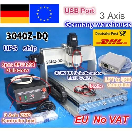 EU ship Desktop 3 Axis USB Mach3 Adapter 3040Z-DQ 300W Ball screw CNC Router ENGRAVER/ENGRAVING Milling Cutting Machine 220V