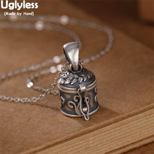 Uglyless Opening Creative Box Pendants for Women Thai Silver Vines Olive Branch Necklaces NO Chains 925 Silver Vintage Jewelry