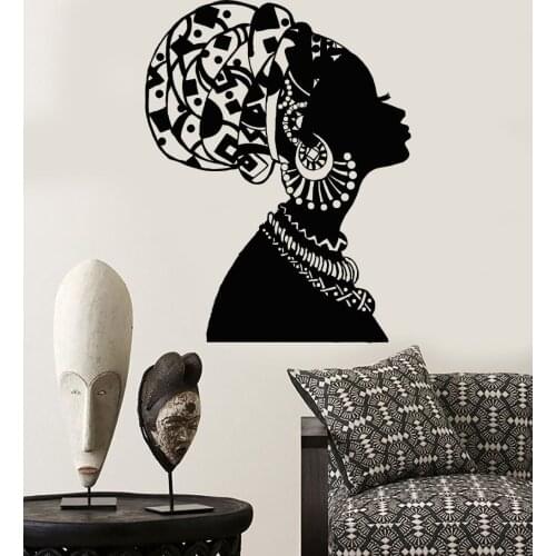 African Girl Vinyl Wall Decal Black Woman In Turban Native Style Sticker Removable Living Room Mural Art Home Decor Decals LA876