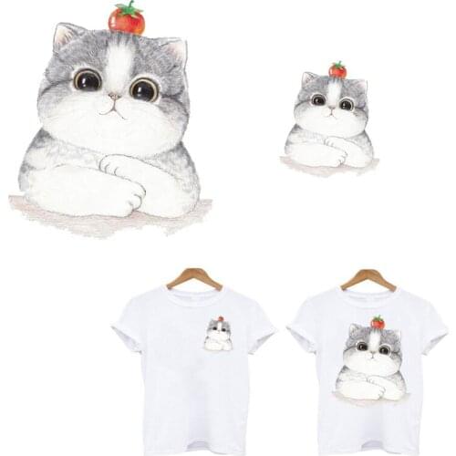 Funny Baby Cat Sticker Heat Transfer Hot Press Ironing Washable Applique iron On T-shirt Patch