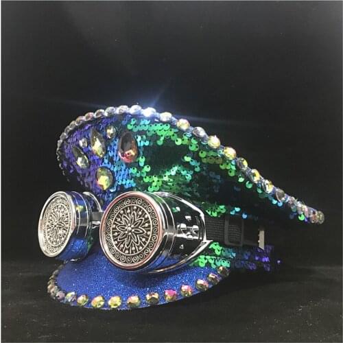 New Steampunk Men Women Green Police Hat With Metal Classes Performance Military Hat Guard Hat Nightclub Hat Hat