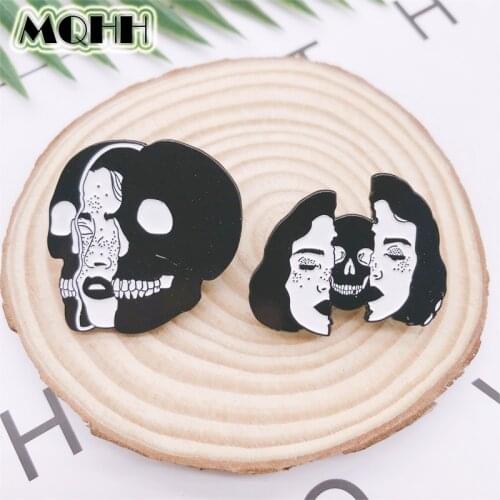 Cartoon Punk Jewelry Segmentation Skull Woman Head Black Enamel Brooch Alloy Badge Cowboy Clothes Bag Pin Accessories Gift