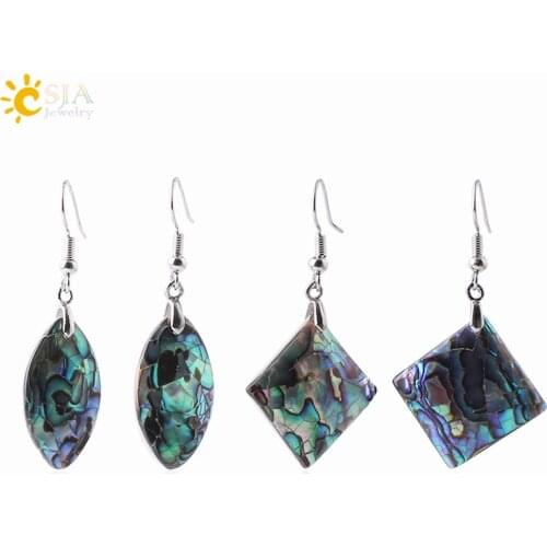 CSJA Natural Abalone Shell Water Drop Earrings Square Flat Paua Shells Geometric Dangle Earring for Women Casual Jewellery F950