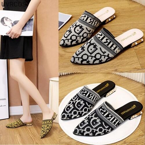 Womens Shoes 2021 Fashion New Pointed Slippers Muller Shoes Womens Slippers Open Toe Slingback Casual Slippers Hot Sale