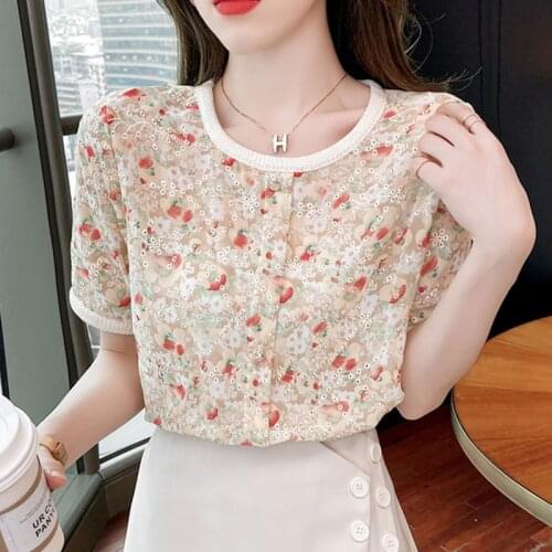 2021 Summer New Vintage Flower Womens Tops Dropshipping Spliced Casual Shirts Blusa Mujer Short Sleeve Clothing Femlae 0634