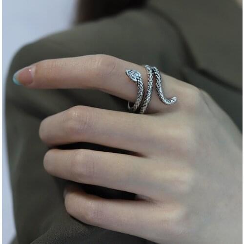 European New Retro Punk Exaggerated Spirit Snake Animal Ring Fashion Personality Stereoscopic Opening Adjustable Ring Jewelry