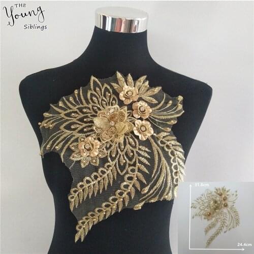 Gold Embroidery Lace neckline 3D Flower Sewing ABS pearl DIY Wedding Dress Clothing Design Decorate Lace Collar Craft Accessory