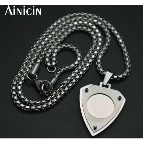 1pcs Fashion Men and Women Pendant 304L Stainless Steel Shield Shape With 20'' Box Chain Necklace Punk Jewelry