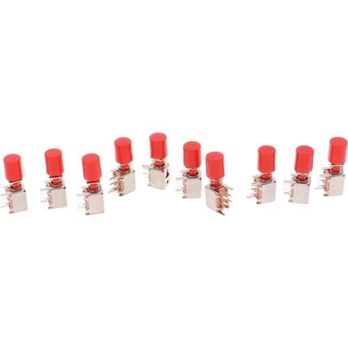10pcs/lot New PS-22F03 Right Angle PCB Latching Push Button Switch With Cap 6 Pin Self-locking Key Power Switches