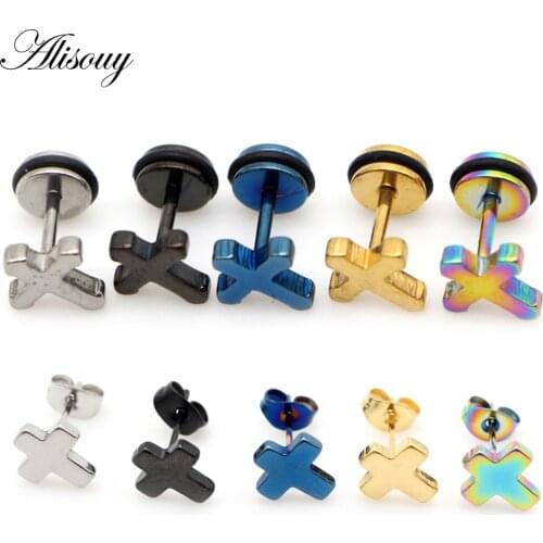 Alisouy 2pc Punk Korean Earrings Cross Stainless Steel Earrings Cross Stud Earrings Women Jewelry Studs Small Earrings Oorbellen