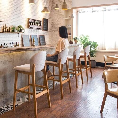 Solid Wood Bar Chair Modern Minimalist Bar High Stool Backrest Bar Stool Front Desk Cash Register High Stool Home