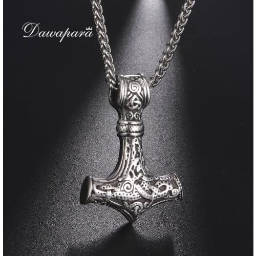 Dawapara Mjolnir Thor Hammer Pendant Never Fade Talisman Amulet Jewelry Viking Necklace Men Accessories Necklace