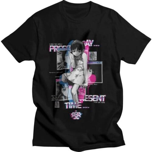 Glitch Style Serial Experiments Lain T Shirt Men Pure Cotton T-shirt Novelty Tshirt Short Sleeve Streetwear Manga Anime Tee Top