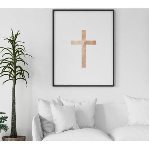 Christian Wall Art Prints spiritual Poster Modern Minimalist Brown Faded Cross Canvas Painting Living Room Religious Decor