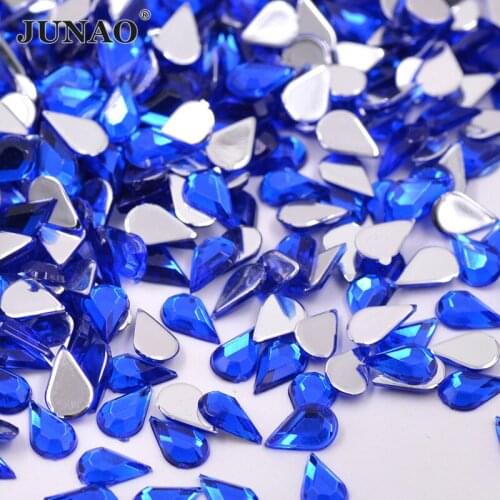 JUNAO 500pcs 5*8mm Dark Blue Drop Crystal Rhinestone Stickers Glitter Flat Back Strass Diamond Nail Art Manicure Decoration