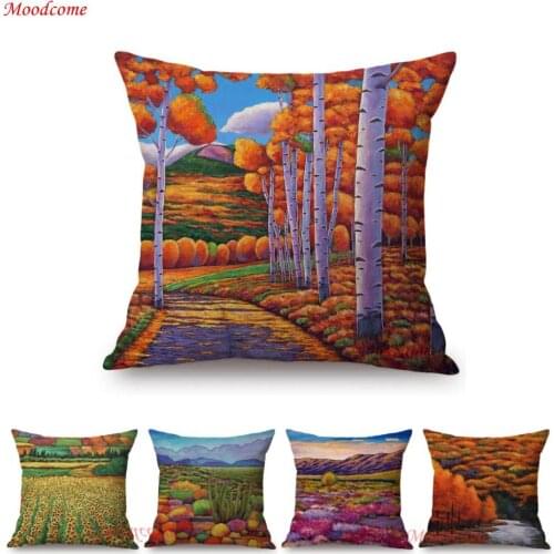 Van Gogh Oil Painting Style Rural Outdoor Nature Landscape Colorful Autumn Art Home Decor Sofa Throw Pillow Case Cushion Cover