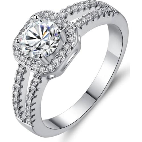 Classic Cubic Zirconia Rings Square Shape Double Row Crystal Ring For Women Female Engagement Jewelry Luxury Wholesale