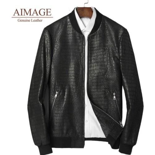 Haining leather jacket mens baseball uniform sheep leather jacket coat leisure locomotive fur short Soft natural leather PY108