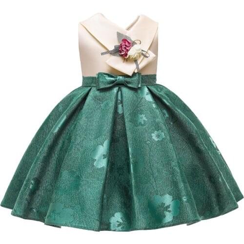 2021 summer wear girl V-neck flower print temperament noble princess dresses for kids host performance vest dress