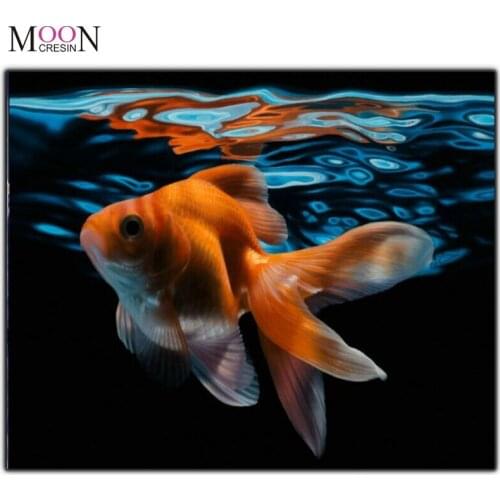 MOONCRESIN Diy Diamond Painting Cross Stitch Red Goldfish In The Water Diamond Embroidery Full Round Diamond Mosaic Handmade Kit