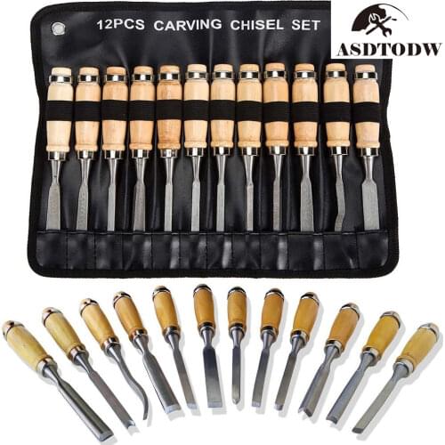 12 Pcs/bag Carving Chisel Sharp Woodworking Tools Carrying Case Manual Wood Carving Hand Tools Set For Carpenters