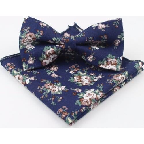 Rose Narrow Bow Tie Handkerchief Set Cotton Textile Flower Paisley Butterfly Pocket Square Printing Floral Classic Skinny Ties