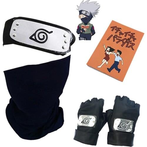 Anime Hatake Kakashi Mask Gloves Headband Kunai Uzumaki Sign Wristband Cosplay Accessories Props Ninja Suit Halloween Gifts