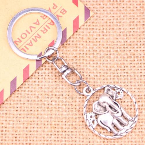 New Fashion Keychain 28 mm circle elephant Pendants DIY Men Jewelry Car Key Chain Ring Holder Souvenir For Gift