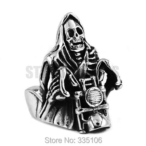 Wholesale Grim Reaper Skull Ride Motorcycle Biker Ring Stainless Steel Jewelry Vintage Skull Motor Biker Men Ring SWR0446A